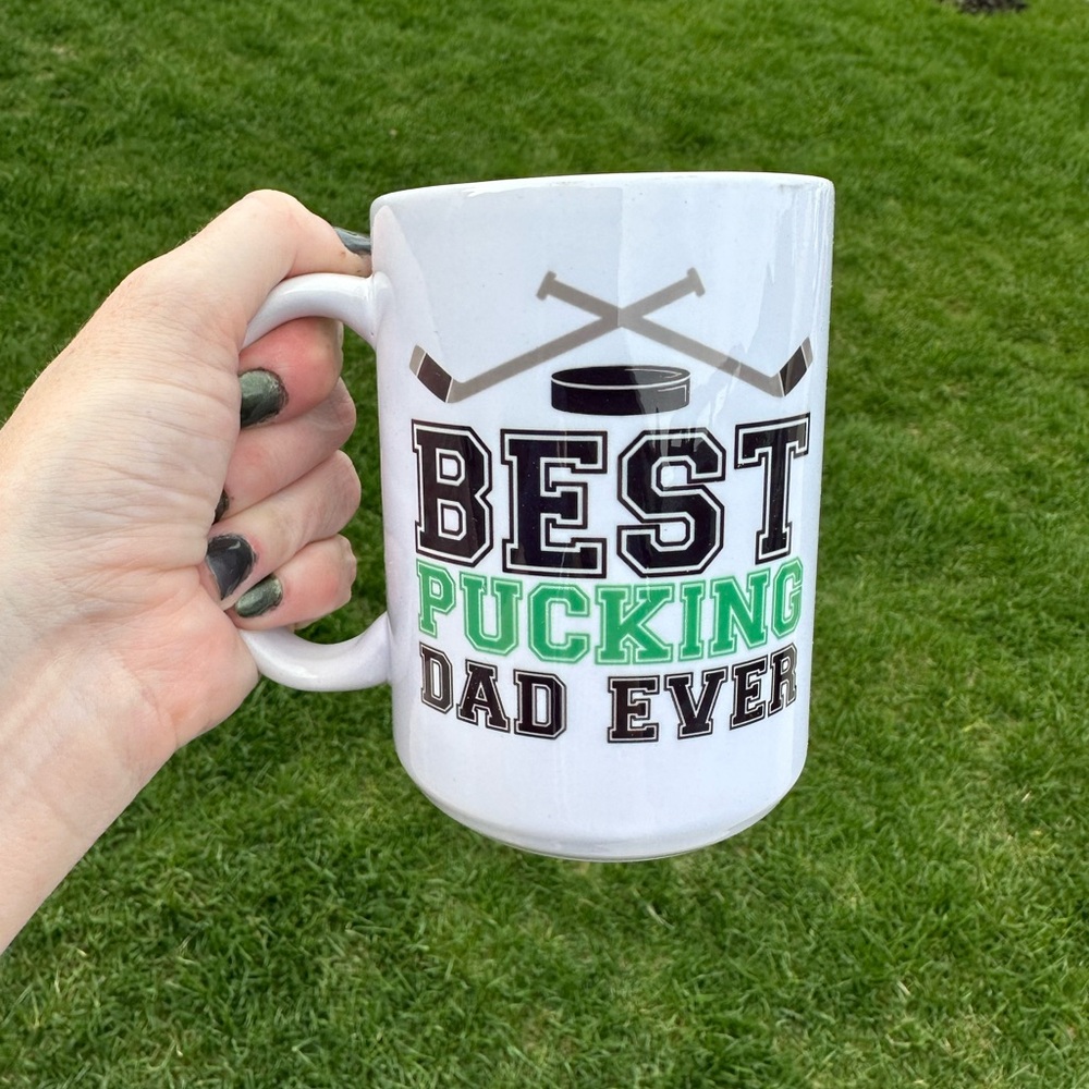 White and Green 'Best Pucking Dad Ever' Mug